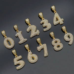 Hip Hop Bubble Number Pendant Necklace Stainless Steel Iced Out Rhinestone Icy Fashion Jewelry For Men Women