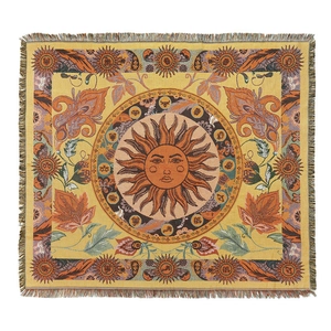 Bohemian sun astrology woven blanket with tassels for camping and sofa use