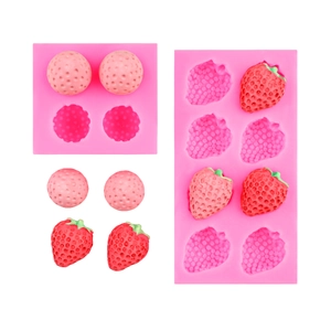 Pink silicone strawberry cake mold set with 4 and 6 cavities for fondant baking decoration