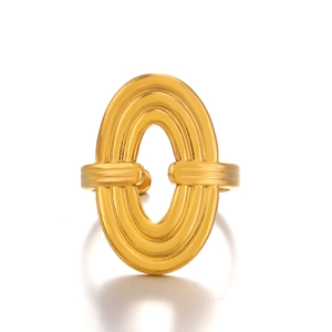 18K gold plated stainless steel hollow oval geometric ring with tiered ring design