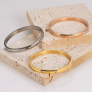 Fashion Bangle Bracelet Stainless Steel With Sparkling Rhinestone Inlay Polished Elegant Jewelry For Women Men