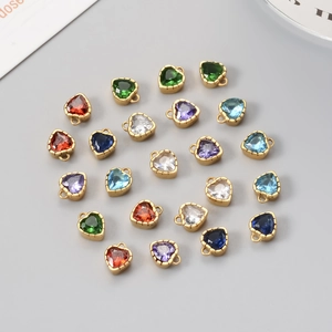 Colorful 18k gold plated stainless steel heart zircon charms for DIY jewelry making
