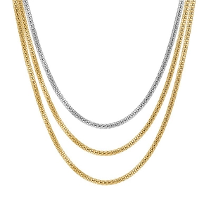 Three-layer 18K gold and silver plated stainless steel popcorn chain necklace for men women