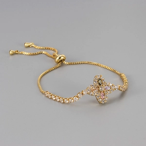 Detail view of the diamond adjustable bracelet with colorful zircons and floral motif
