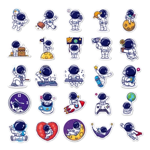 Detailed view of 25 waterproof cartoon astronaut stickers with vibrant space patterns