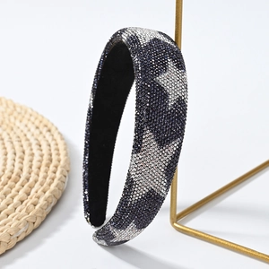Sparkling wide headband with black and silver rhinestones in a star pattern