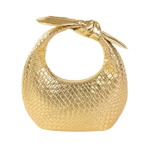 Elegante goldene geflochtene Halbmond-Handtasche mit Knotengriff und Metallic-PU