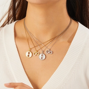 Infinity Symbol Pendant Necklace 304 Stainless Steel Copper Zircon Mother Of Artificial Pearl Inlaid Elegant Jewelry For Women