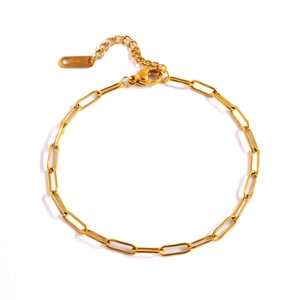 Elegant golden stainless steel paperclip link bracelet with adjustable chain and clasp