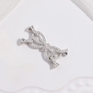 Elegant S925 silver bowtie connector with cubic zirconia for DIY jewelry making
