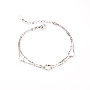 Elegant 925 sterling silver double layer star charm anklet with adjustable link chain