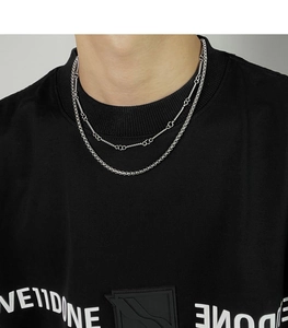 Double-layered titanium steel necklace with fine links and interconnected circular design
