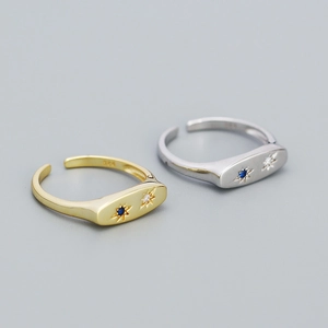 Minimalist S925 silver star ring with blue and white zircon, gold and silver finish