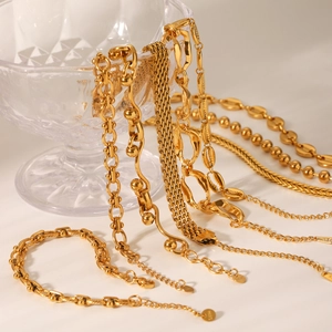 Elegant 18K gold plated stainless steel bead and link chain bracelets for women