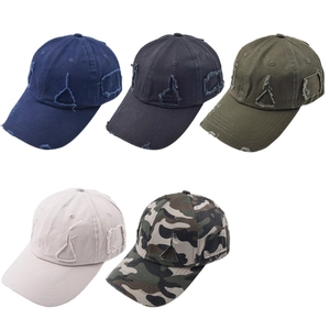 Distressed washed cotton baseball caps with ripped holes in five assorted vintage colors