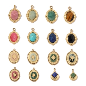 Pendentif En Pierre Naturelle Ovale Acier Inoxydable Étoile Du Nord Géométrique Bohême Vintage Accessoire Bijoux DIY