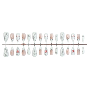 30 faux ongles 3D rétro avec motifs baroques et croix dorés de haute qualité