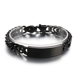 Bracciale Da Uomo In Acciaio Inossidabile Catena Cubana Piastra ID Rettangolare Lucida Gioielli Moda