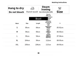 Size chart and washing care instructions for sleeveless maternity bodycon summer dress