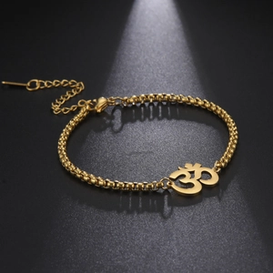 Om Symbol Pendant Bracelet Stainless Steel Box Chain Woven Rope Adjustable Yoga Meditation Jewelry For Men Women
