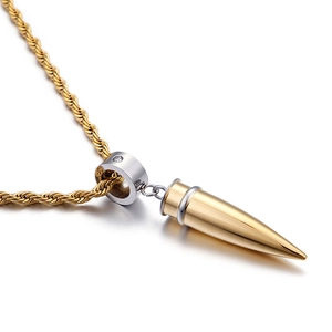 Bullet Pendant Necklace Stainless Steel With Rhinestone Inlaid Hip Hop Streetwear Military Style Jewelry For Men
