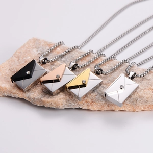 Minimalist stainless steel envelope pendant necklace in gold, rose gold, silver and black