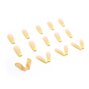 French long ballet press-on nails with 3D yellow flowers and hollow butterfly charms