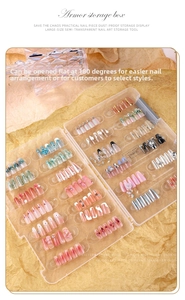 Detailed view of translucent nail storage box showing 180-degree flat opening design
