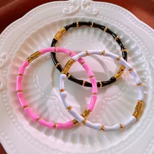Bracciale Rigido A Nodi Di Bambù Acciaio Inossidabile Smalto Goccia D'olio Retrò Minimalista Nicchia Lusso Gioielli Donna