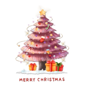 Adesivo per finestra con albero di Natale rosa acquerello e scatole regalo festive