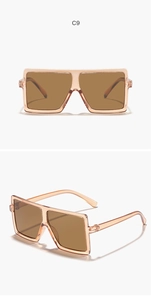 Detailed views of kids square oversized sunglasses with champagne frames and brown lenses