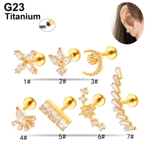 G23 titanium gold stud earrings set with sparkling zircon in seven stylish shapes