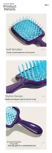 Makroaufnahme der ergonomischen hohlen Haarbürste mit lila Farbverlauf und Borsten