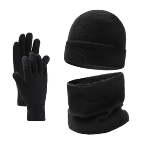 Set invernale da uomo 3 pezzi con berretto in maglia foderato, scaldacollo e guanti touch