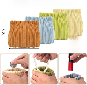 Set of 4 corduroy cosmetic pouches in multiple colors with elastic squeeze closure