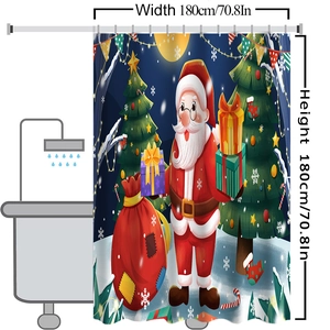 Waterproof polyester Christmas shower curtain measuring 180x180cm with festive reindeer design