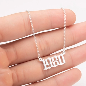 Gothic style 1980 birth year number pendant necklace in polished silver stainless steel
