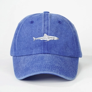 Shark Embroidery Washed Baseball Cap Adjustable Sun Protection Casual Vintage Sports Hat For Men Women