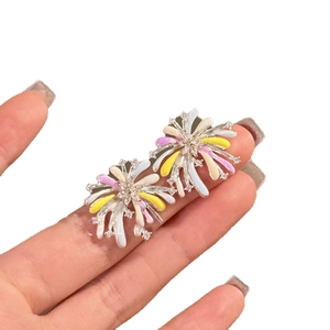 Radiant floral stud earrings with multicolor enamel and sparkling crystal accents