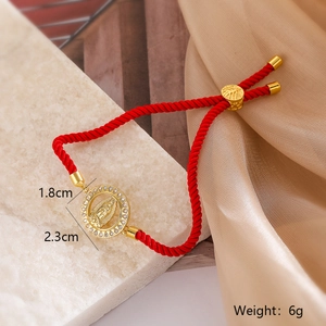 Red braided rope bracelet with 18K gold plated Virgin Mary pendant and crystals