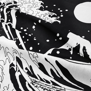 Detail showing high-precision wave print and fine fabric texture of this wall tapestry