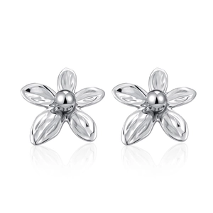 Orecchini a perno a forma di fiore a cinque petali in acciaio inossidabile lucido argento