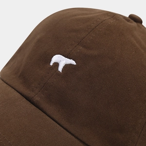 Dark brown cotton baseball cap with white polar bear embroidery and ponytail opening