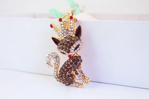 Macro shot of fox keychain featuring a gold crown and sparkling black crystal body