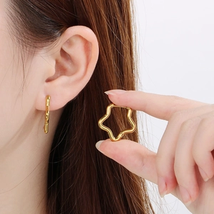 Geometric Stainless Steel Hoop Earrings With Cubic Zirconia Star U-Shape Minimalist Polished Fashion Jewelry For Women
