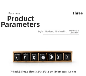 Detailed dimensions of 7-piece ceramic moon phase candle holder set in a gift box