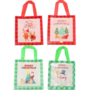 Set of 4 Christmas non-woven gift bags with festive Santa and reindeer patterns