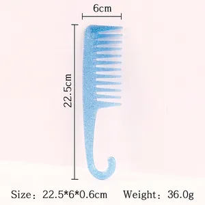 Blauwe glitterkam met brede tanden en haakhandgreep, 22,5x6 cm, voor ontwarren