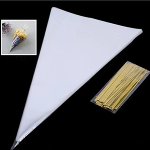 Transparent triangle candy bags with gold twist ties for wedding party favors