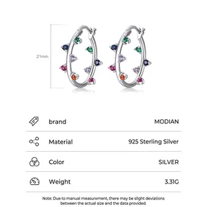 S925 sterling silver hoop earrings with colorful zircons and 21mm diameter size